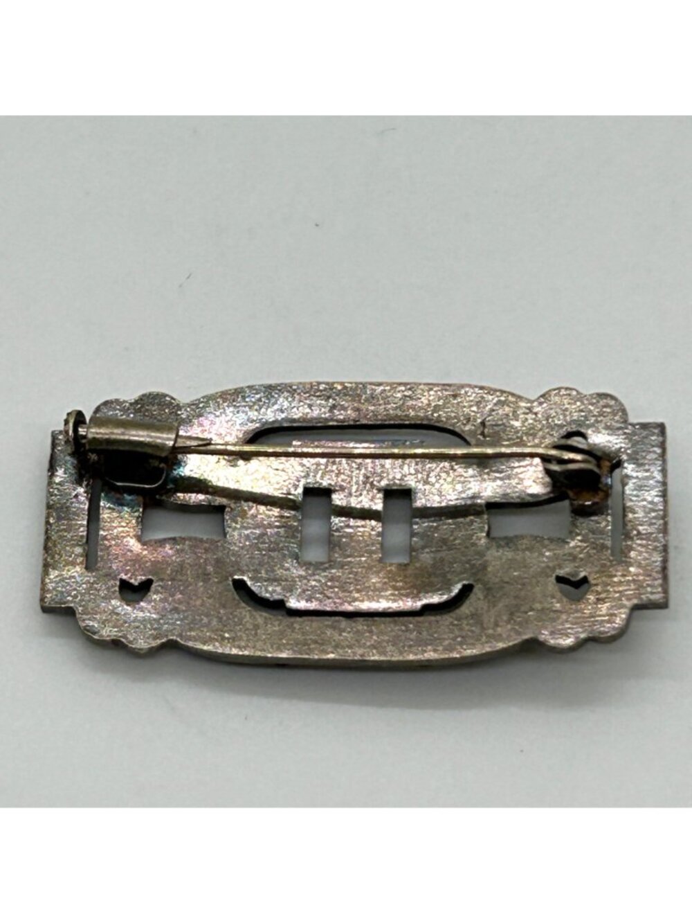 Vintage Art Deco Style Rhinestone Brooch Silver Tone GeometricTrombone Clasp - Picture 7 of 13